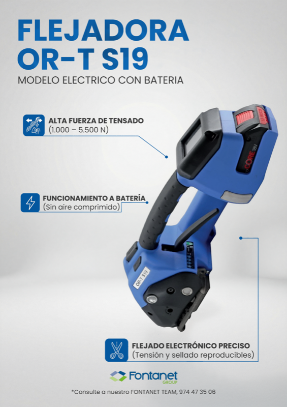 Flejadora de Batería ORT-19 - Flejadoras industriales para logística y almacenes de gran consumo | Maquinaria industrial Fontanet Group